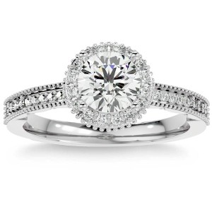 Pompeii3 1 1/10Ct Vintage Diamond Moissanite Halo Engagement Ring White Yellow Rose Gold - 1 of 4
