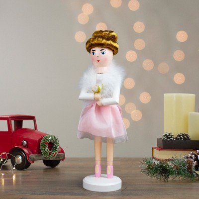 14" Pink Wooden Christmas Nutcracker Ballerina with Tulle Skirt