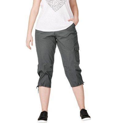 Ellos Women's Plus Size Stretch Cargo Capris Front And Side Pockets Casual Cropped  Pants - 10, Slate Gray : Target