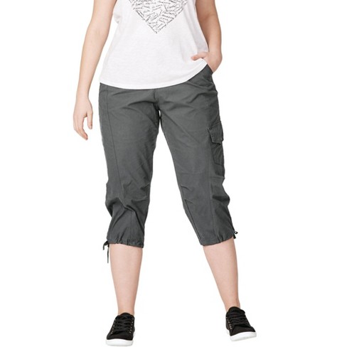 Ellos Women's Plus Size Stretch Cargo Capris Front And Side Pockets Casual Cropped  Pants - 26, Slate Gray : Target