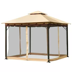 Costway 2-Tier 10'x10' Gazebo Canopy Tent Shelter Awning Steel Patio Garden Outdoor