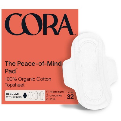 Cora Organic Cotton Ultra Thin Regular Fragrance Free Pads With