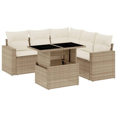 vidaXL 6 Piece Patio Sofa Set with Cushions Beige and Cream Poly Rattan