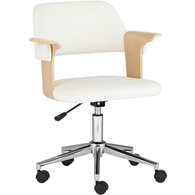 Studio 55D Milano White Fabric and Natural Wood Adjustable Swivel Office Chair