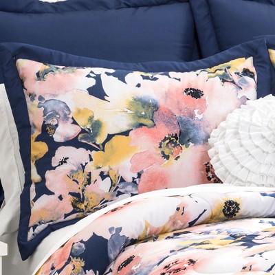 Lush Decor Full/Queen 7pc Floral Watercolor Comforter Set Blue - Lush Décor: Reversible Midweight Bedding with Decorative Pillows — фото 2