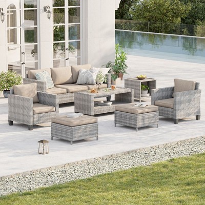 Sonkuki 7-Piece Patio Conversation Set with Coffee and Side Table