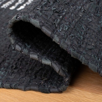 Handmade Light Gray and Black Leather Square Rug