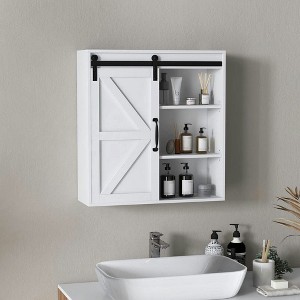 Resenkos Bathroom Medicine Cabinet, Wall Cabinet with Sliding Door and Adjustable Shelf, 22.75" x 7.75" x 24.5", White - 1 of 4