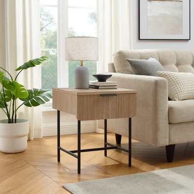 Modern Coastal Oak and Black Fluted Drawer Side Table