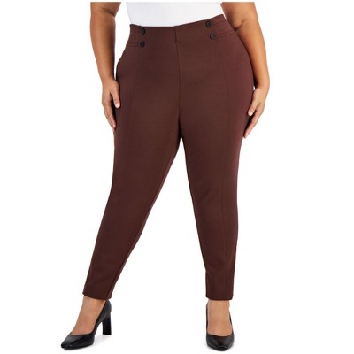 Calvin Klein Womens Pull On Casual Trouser Pants, Brown, 3X