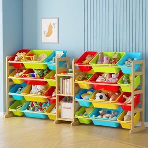 Toy Storage Organizer with 9 Shelves & 24 Bins, Kids Bookshelf and Bin ...