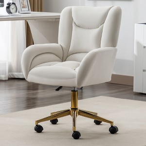 Velvet/Teddy Fabric 360 Swivel Home Office Chair With Gold Metal Base And Universal Wheels, Height-Adjustable Task Chair 4L - ModernLuxe - 1 of 4