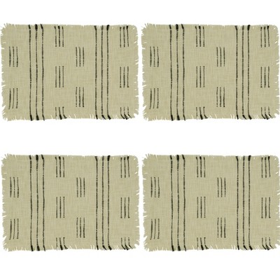 Ivory Dash Line Fabric Oblong Table Placemats, 23" x 19" Set of 4