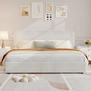Bed Frame, Modern Beige Upholstered Platform Bed Frame with Headboard, 4 Storage Drawers, Wooden Slats Support, No Box Spring Needed - 1 of 4