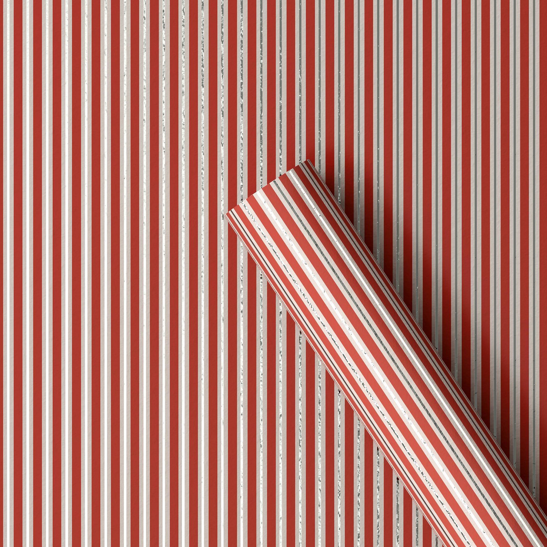 30” 20 sq ft Christmas Roll Wrap Red/White/Silver Stripes - Wondershop™
