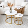 LIVAREEmlen Set 2 Coffee Table, Marble Pattern Wooden Tables, Living Room Bedroom Apartment Modern Industrial Simple Nightstand - 2 of 4
