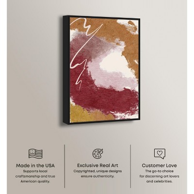 Burgundy and Cork Abstract Canvas Wall Art with Black Frame