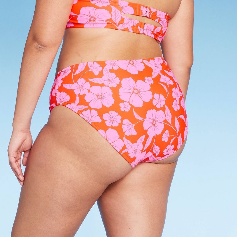 Women's High Leg Extra Cheeky Low-Rise Bikini Bottom - Wild Fable™ Orange/Pink Tropical Print, 2 of 9