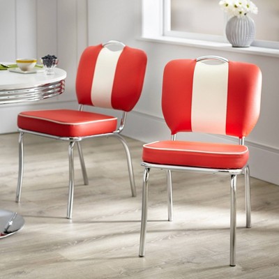 Raleigh Retro 5-Piece Red and White Faux Leather Dining Set