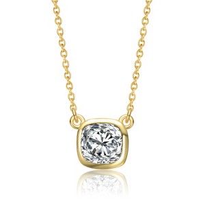 Guili Sterling Silver 14K Gold Plated Solitaire Necklace with Bezel Set Clear Cubic Zirconia Offers a Minimalist, Elegant Touch for Any Occasion - 1 of 2