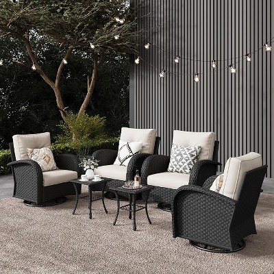 LayinSun Outdoor Patio Furniture Set, Black Rattan Wicker Sectional Swivel Rocker Chairs Sets