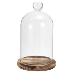 Unique Bargains Wooden Base Home Tabletop Decor Glass Bell Jar Display Cases - 1 of 4