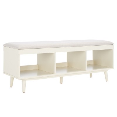 Nordic Natural Acacia Bench with Linen Cushion and Open Shelves