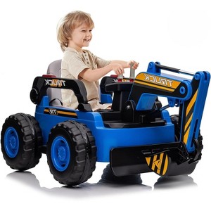 12V 10AH Electric Toy Excavator, 4WD Battery Powered Sand Digger with Spring Suspension, Remote Control, Music for Boys & Girls - 1 of 4