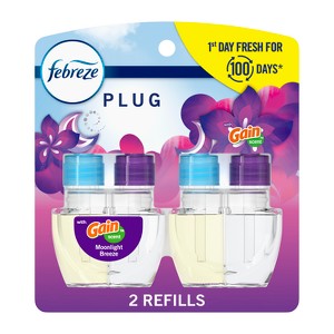 Febreze Odor-Fighting Fade Defy Plug Air Freshener Refill - Gain Moonlight Breeze - 0.87 fl oz/2pk - 1 of 4