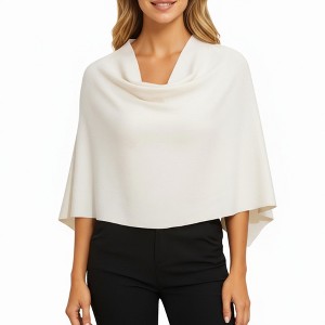 Anna-Kaci Women's Knit Shoulder Wrap with Draped Neckline and Asymmetrical Hem 25.5in - One Size Fits Most, White - 1 of 4