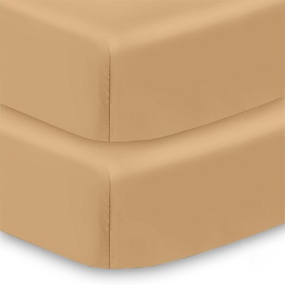 BreathableBaby Cotton Percale Fitted Sheet, For 52" x 28" Crib & Toddler Bed Mattress, Brown (2-Pack)
