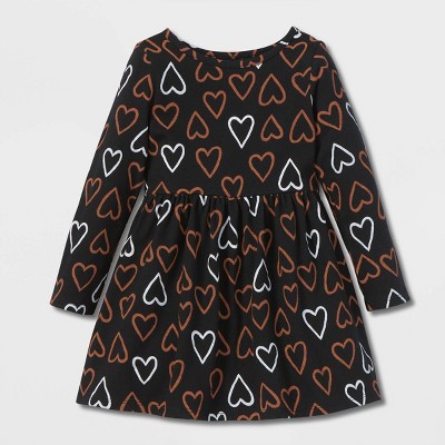 Image of Toddler Girls' Heart Long Sleeve Knit Dress - Cat & Jack™ Black 3T