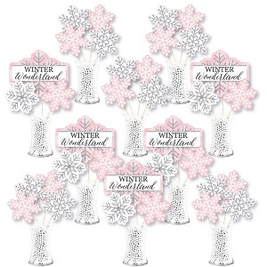Big Dot of Happiness Pink Winter Wonderland - Holiday Snowflake Birthday Party & Baby Shower Centerpiece Sticks - Showstopper Table Toppers -35 Pieces - 1 of 4