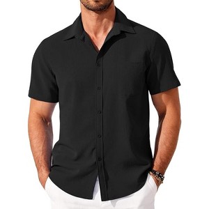 COOFANDY Shirts for Men Short Sleeve Button Down Shirt Casual Summer Beach Shirt - 1 of 4