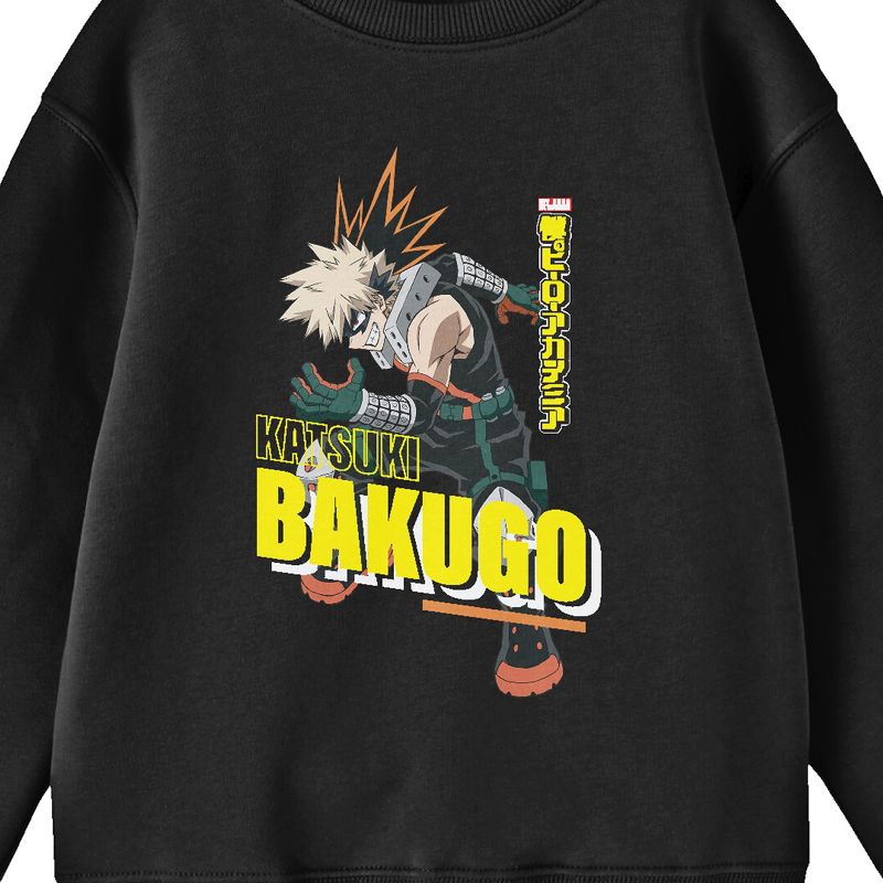 My Hero Academia Katsuki Bakugo Crew Neck Long Sleeve Black Youth Sweatshirt, 2 of 3