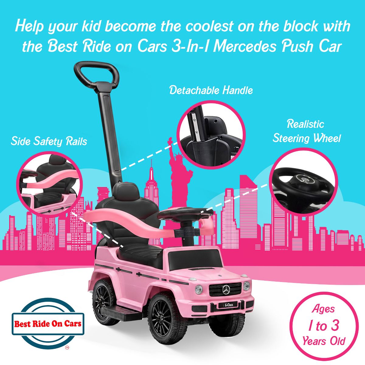 Best Ride On Cars Kids Outdoor Stroller Mercedes G-Wagon 3 in 1 Push Car - thumbnail 2