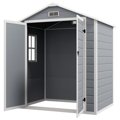 Gray Plastic Outdoor Storage Shed with Windows and Lockable Doors