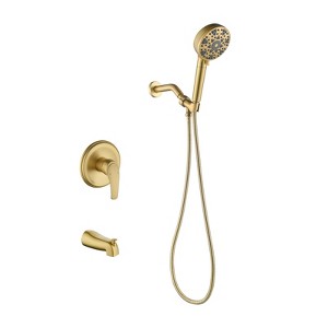 Cobbe Brushed Gold Single Handle Wall Mount Shower Kit with Bathroom 7 Settings (with Filtration) Hand Shower and Tub Spout with 59-Inch Hose - 1 of 4