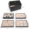 Set of 4 Stackable PU Leather Jewelry Trays with Lids, Drawer Organizer Inserts for Earrings & Watches, Black - 3 of 4