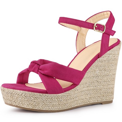 Women's Hot Pink Super Wedge Sandals - Wide Ankle Straps / Round Toes /  Orange