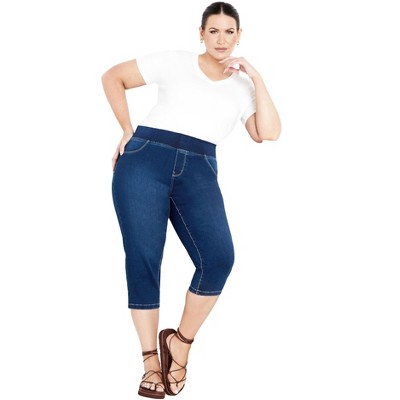 Avenue Women's Plus Size Butter Denim Pull On Crop Jean