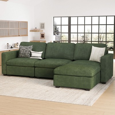 Belffin L-Shaped 4-Seater Cloud Sectional - Plush Corduroy Sofa with Storage Ottoman & Convertible Design