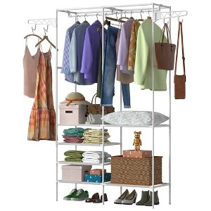 Racxily Metal Garment Rack Shoe Clothing Organizer Shelves Freestanding Multifunctional Clothes Wardrobe - 1 of 4