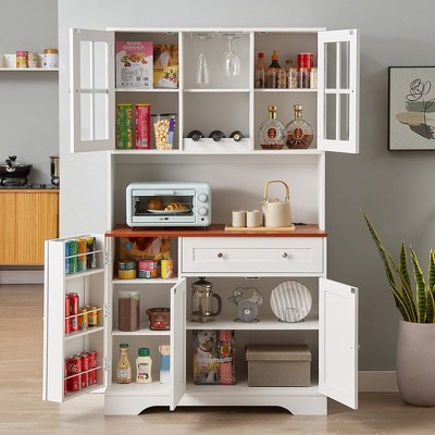 Kitchen Pantry Storage Cabinet, Modern Buffet Cabinet with Hutch