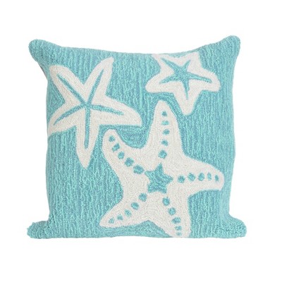 18"x18" Front Porch Starfish Print Indoor/Outdoor Square Throw Pillow Aqua - Liora Manne