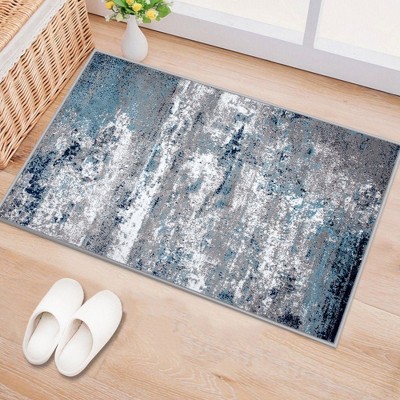Modern Abstract Watercolor Washable Blue 2'x3' Indoor Rug