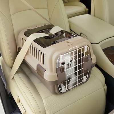 Small Brown Double Door Pet Carrier with Clear Top