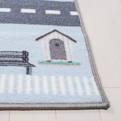 Blue and Dark Grey Synthetic Runner Rug for Kids Playroom