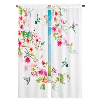 Collections Etc Vibrant Hummingbird Floral Scene Printed Curtain Set 34" WIDE