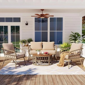 ELJGET 4PCS Patio Rattan Furniture Set Cushioned Sofa with Round Coffee Table - 1 of 4
